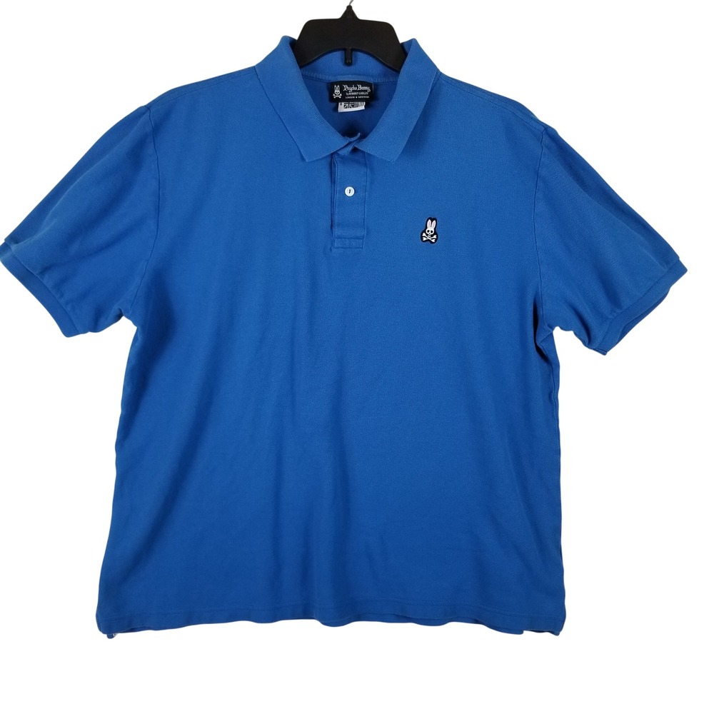 Psycho Bunny Mens Blue Pima Cotton Short Sleeve Polo Shirt Size 8 XXL
